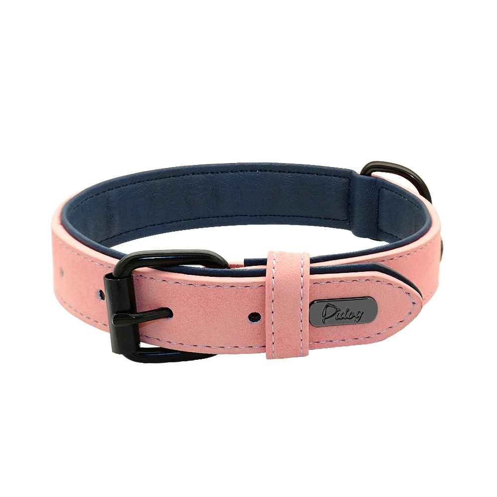 collier chien cuir rose