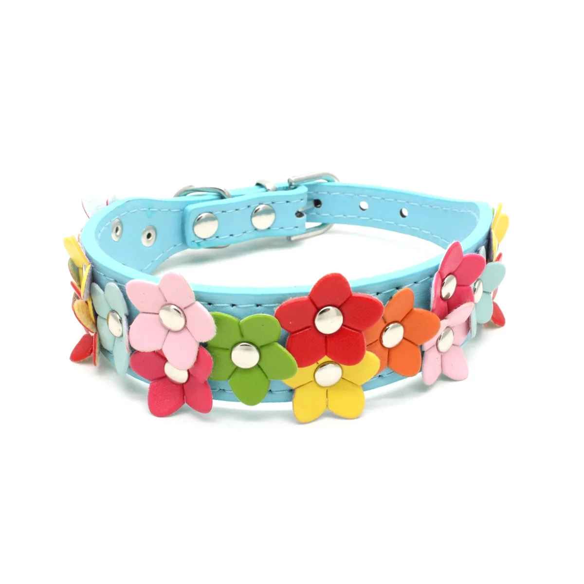 collier pour chien fleurie bleu