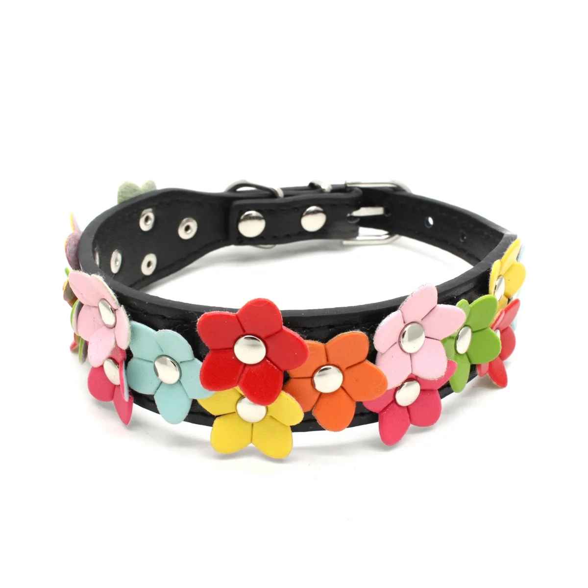collier pour chien fleurie noir