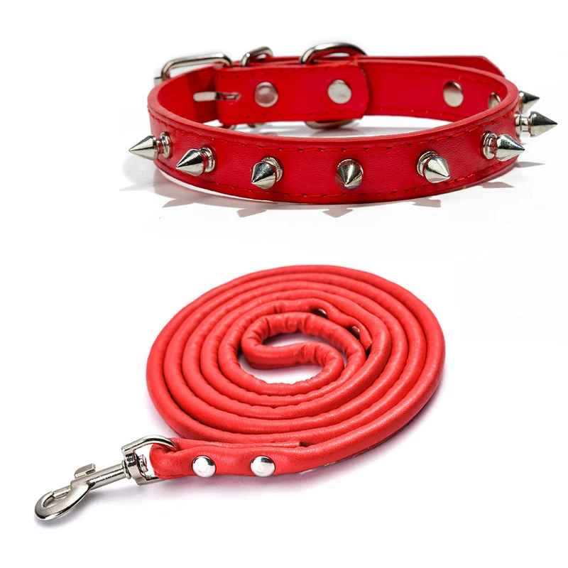 collier pour chien rockstyle rouge laisse