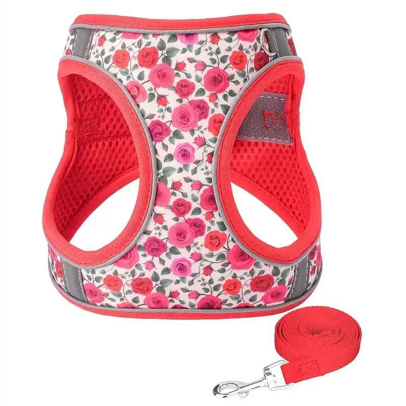 harnais petit chien floral confort rouge