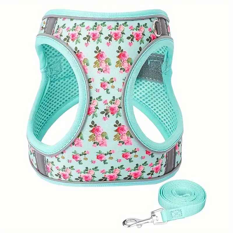 harnais petit chien floral confort vert